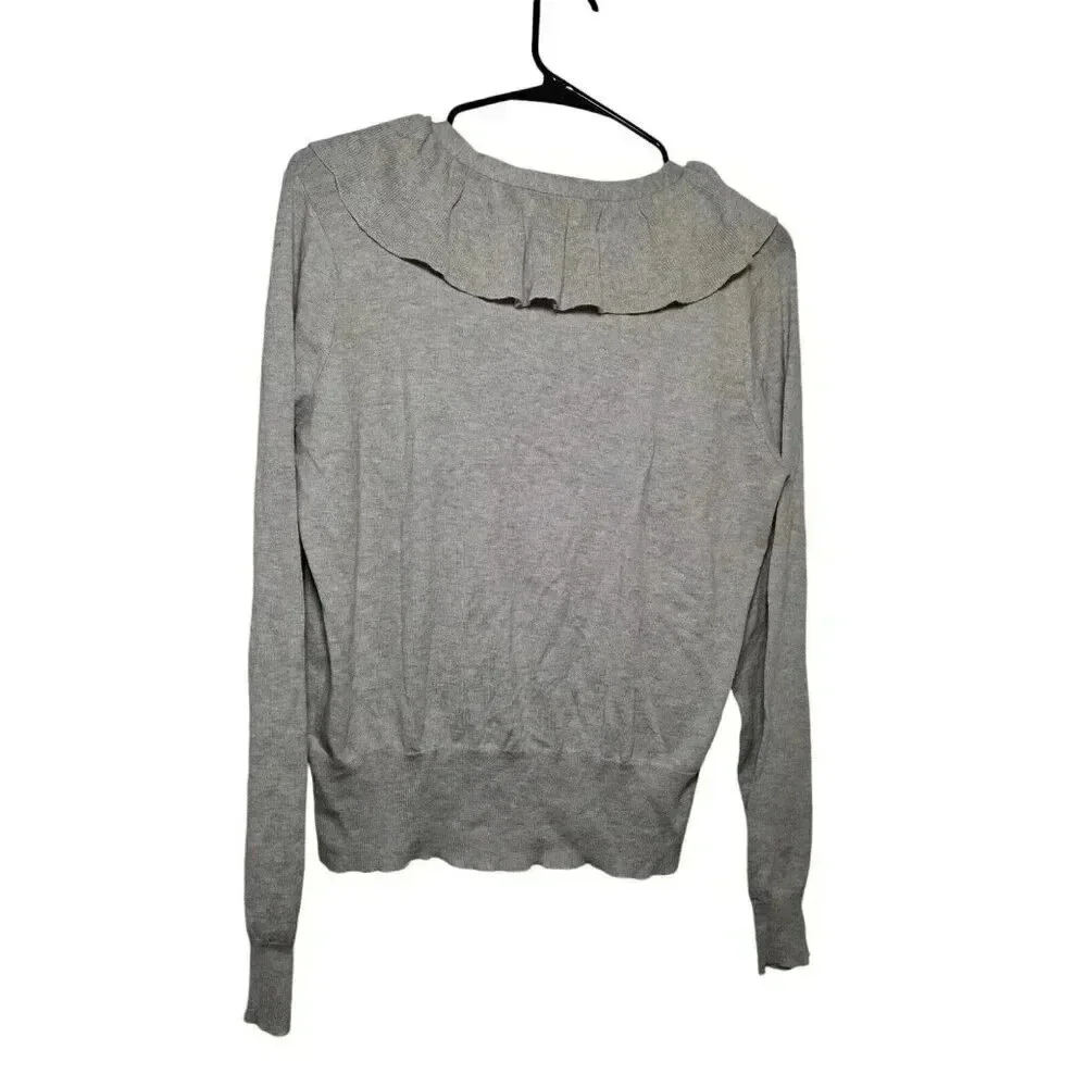 Denim & Supply Ralph Lauren Size XL Gray Ruffle Button Up Cardigan Sweater